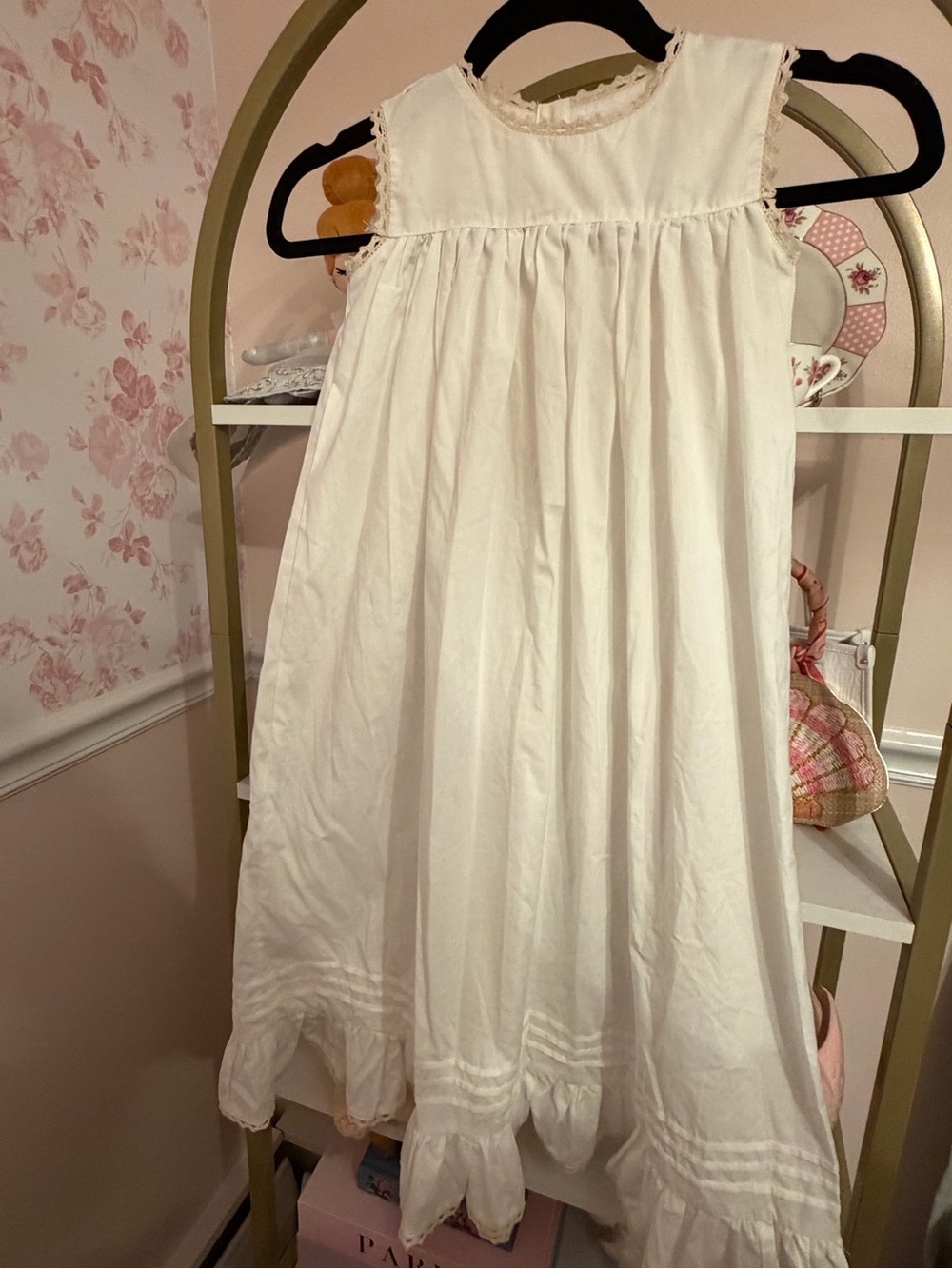 White Girls' Formal Sleeveless Dress with Lace Trim